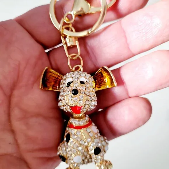 Luxury Rhinestone Dog Keychain & Bag Charm Gold Crystal Puppy 🐶 - Picture 7 of 8